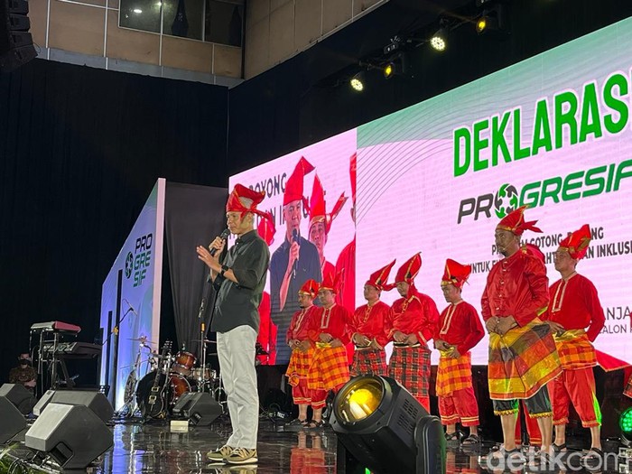 Ganjar Pranowo dalam deklarasi relawan PROGRESIF di Gedung Smesco, Jaksel, 8 Desember 2023. (Anggi Muliawati/detikcom)