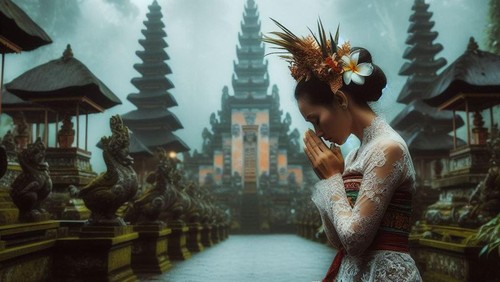 Ilustrasi - Perempuan Bali. (Ilustrasi ini memanfaatkan bantuan alat sumber terbuka AI, Bing)