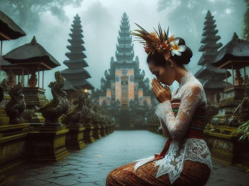 Ilustrasi - Perempuan Bali. (Ilustrasi ini memanfaatkan bantuan alat sumber terbuka AI, Bing)