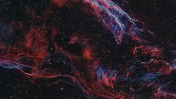 Pemenang astronomi diraih Imran Sultan. Meskipun jaraknya lebih dari 2000 tahun cahaya, ukuran sudut Tabir di langit kita beberapa kali lebih besar dari Bulan (Fesen dkk. 2018). Gambar ini menunjukkan bagian dari nebula yang dikenal sebagai Kerudung Barat. Peralatan: Kamera ZWO ASI533MC Pro, teleskop refraktor SVBONY SV503 80ED, peredam fokus, filter Optolong L-Ultimate, Pemenang Astronomi Star Adventurer GTi, guidescope ZWO 30mm f/4, kamera pemandu Mini ASI120MM, Pemrosesan ASIAIR Pro: Prosesor Astro Pixel ( susun , penghilangan polusi cahaya), PixInsight (BlurXTerminator, NoiseXTerminator, alat masking/peregangan (Bill Blanshan), dll.), StarNet (campuran tanpa bintang dan bintang).