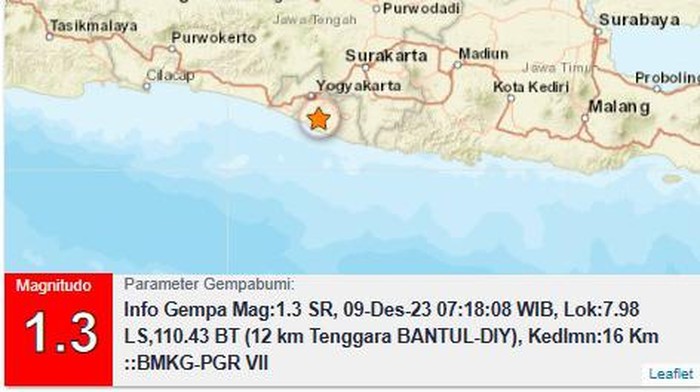 Gempa di Bantul, Sabtu (9/12/2023) pagi.