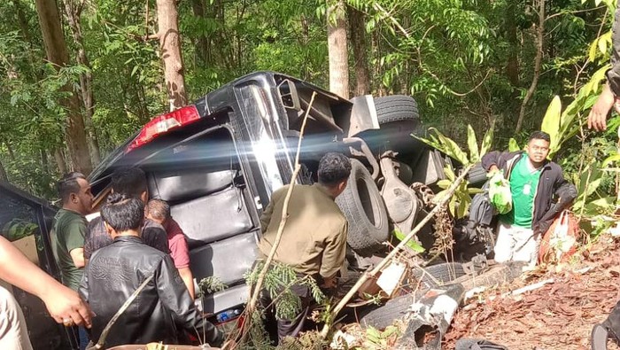 Kecelakaan di Cinomati, Pleret, Bantul, Sabtu (9/12/2023). Satu penumpang dilaporkan meninggal dunia.