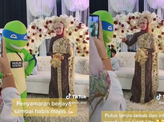 Video tentang seorang pria yang hadir ke acara pernikahan mantannya dengan memakai kostum Ninja Turtles.