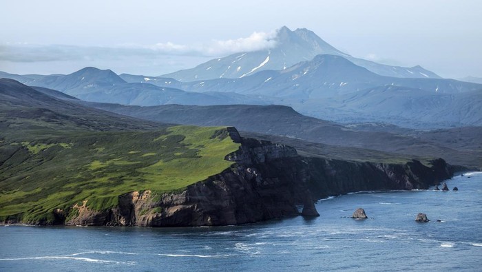 Petropavlovsk-Kamchatsky, Russia. Southeast coast of the Kamchatka Peninsula. View from a helicopter.