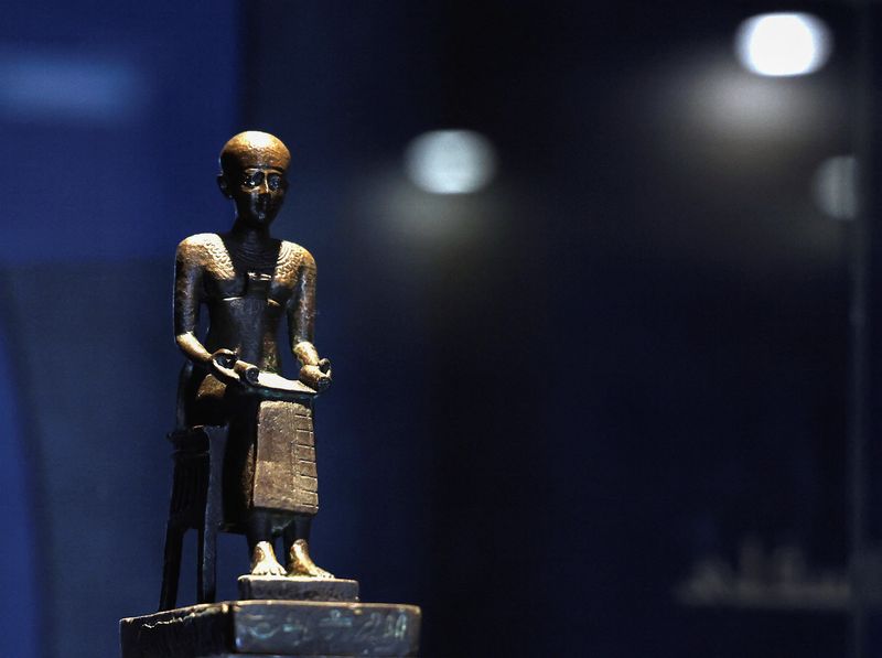 Mostafa Waziri, secretary-general of Egypt's Supreme Council of Antiquities talks to media next to members of the Ministry of Tourism and Antiquities Cordially during the reopening of the Imhotep Museum after the completion of its development at Egypt's Saqqara necropolis, in Giza, Egypt December 3, 2023. REUTERS/Amr Abdallah Dalsh