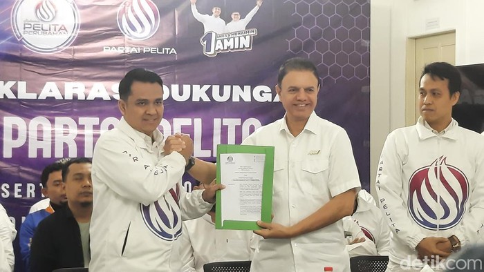 Partai Pelita resmi mendeklarasikan dukungan kepada paslon nomor urut 1 Anies Baswedan-Muhaimin Iskandar (Cak Imin) di Pemilu 2024 (Annisa Aulia Rahim/detikcom)
