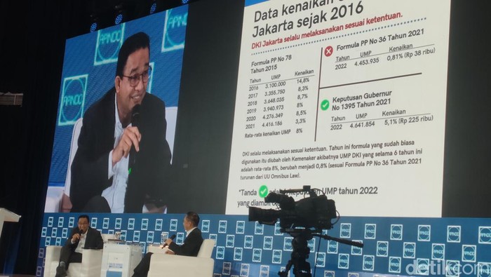 Anies Baswedan di acara Dialog Apindo Capres 2024, Ballroom Menara Bank Mega, Jakarta Selatan (Dwi R/detikcom)