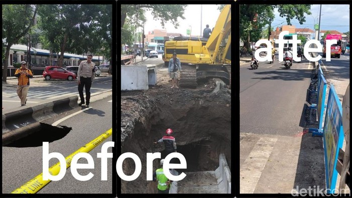Before-after Jalan Bandung Malang yang ambles.