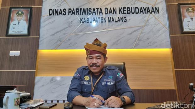 Kepala Dinas Pariwisata dan Kebudayaan Kabupaten Malang (Kadispar), Purwoto, saat ditemui di kantor Dispar Kabupaten Malang, Kamis (7/12/2023).