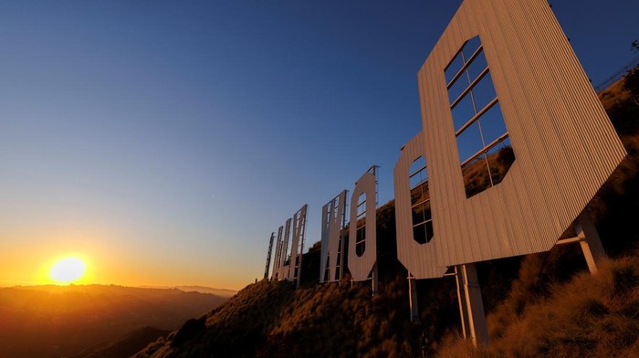 The iconic Hollywood sign is seen on the 100th birthday of being lit up with lights in Los Angeles, California, U.S., December 8, 2023. REUTERS/Mike Blake