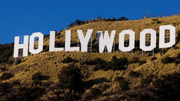 The iconic Hollywood sign is seen on the 100th birthday of being lit up with lights in Los Angeles, California, U.S., December 8, 2023. REUTERS/Mike Blake