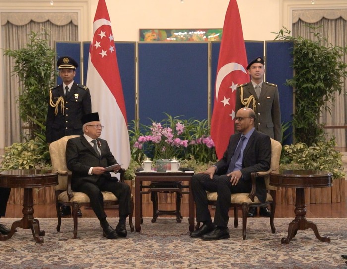 Pertemuan Wapres RI Maruf Amin dan Presiden Singapura T Shanmugaratnam di Singapura. (Dok EP-BPMI Setwapres)