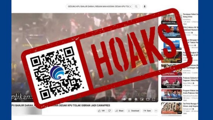 Video demo di KPU tolak Gibran cawapres dipastikan hoaks. Foto diunggah Senin (11/12/2023).