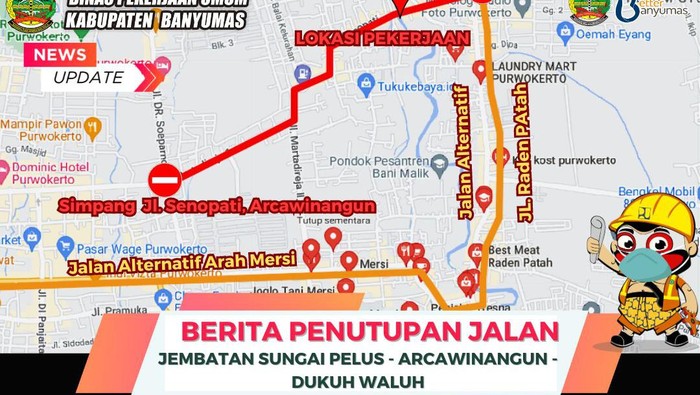Rekayasa lalu lintas yang diberlakukan saat penutupan jalan selama satu minggu akibat ada perbaikan Jembatan Sungai Pelus Purwokerto Timur, Kabupaten Banyumas, Selasa (12/12/2023).