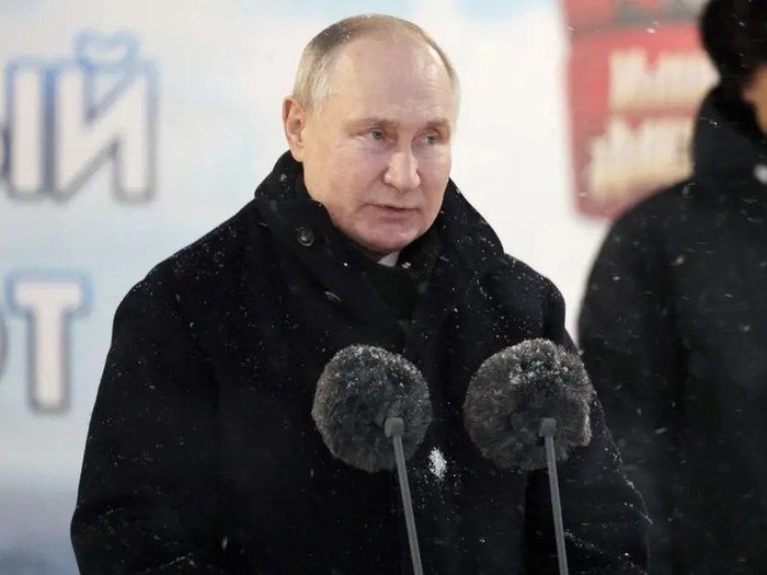 Russian President Vladimir Putin attends a flag-raising ceremony for two nuclear-powered submarines in the northern city of Severodvinsk, Russia, December 11, 2023. (Pool via Reuters)