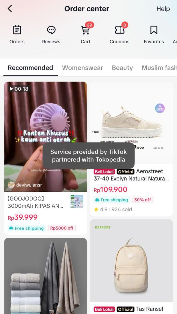 Tampilan Tiktok Shop