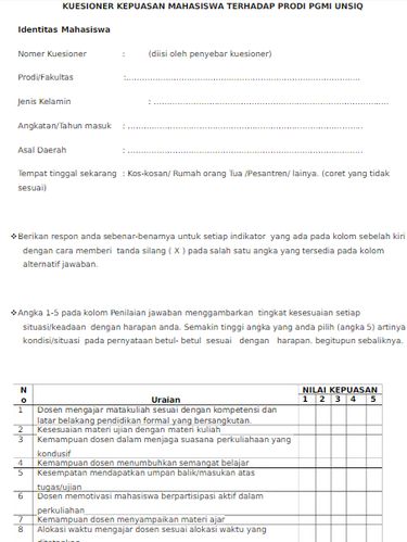 Contoh Kuesioner