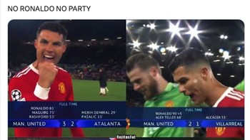 MU tersingkir dari Liga Champions. No Ronaldo No Party... Foto: Twitter