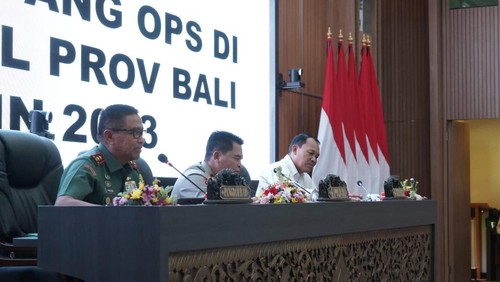 Rakor lintas sektoral jelang Nataru dan Pemilu di Polda Bali. (Dok. Kodam Udayana)