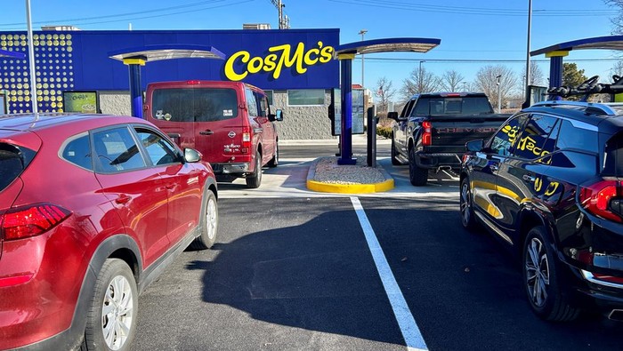Lines form outside McDonald’s new beverage-led, drive-thru only chain, CosMc’s, during the concept’s secret opening in Bolingbrook, U.S. December 7, 2023. REUTERS/Eric Cox