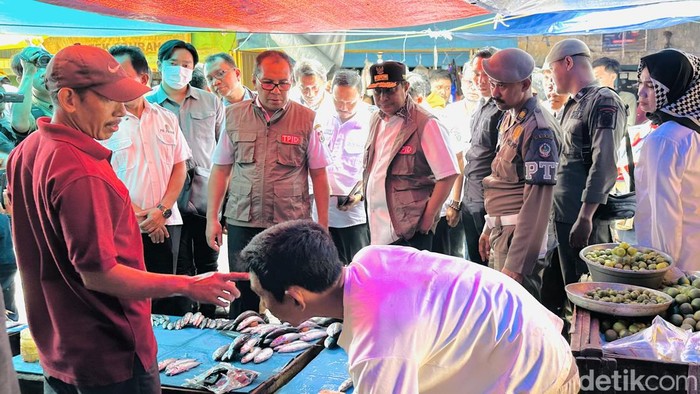 Wali Kota Makassar Danny Pomanto mendampingi Pj Gubernur Sulsel Bahtiar Baharuddin saat sidak di Pasar Pannampu.