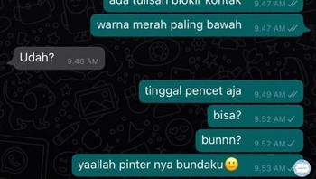 Diblokir ibu sendiri di WhatsApp. Foto: Twitter/nunumhr