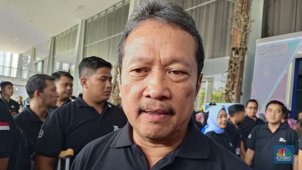 Menteri Kelautan dan Perikanan (MenKP) Sakti Wahyu Trenggono dalam acara Puncak Bulan Bakti Kelautan dan Perikanan di Jakarta, Kamis (14/12/2023). (CNBC Indonesia/Martyasari Rizky)