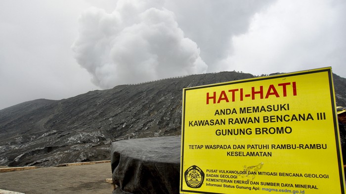Asap vulkanis keluar dari kawah Gunung Bromo di Kawasan Taman Nasional Bromo Tengger Semeru (TNBTS), Probolinggo, Jawa Timur, Kamis (14/12/2023). Pusat Vulkanologi Mitigasi Bencana Geologi (PVMBG) melaporkan adanya asap berwarna putih dan kelabu intensitas sedang hingga tebal dengan ketinggian 50 - 900 meter yang keluar dari kawah Gunung Bromo pada Rabu (13/12). ANTARA FOTO/Irfan Sumanjaya