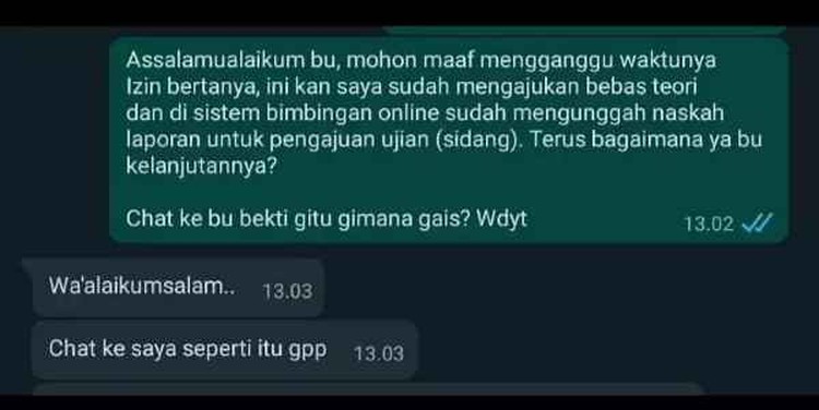 10 Chat Mahasiswa dan Dosen yang Bikin Nyengir, Kocak Banget Asli Tiap chat dosen, pasti bawaannya dagdigdug ser! Mending lihat chat dosen dan mahasiswa berikut ini dulu deh biar kuat batin.