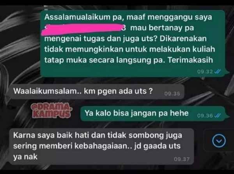 Tiap chat dosen, pasti bawaannya dagdigdug ser! Mending lihat chat dosen dan mahasiswa berikut ini dulu deh biar kuat batin.