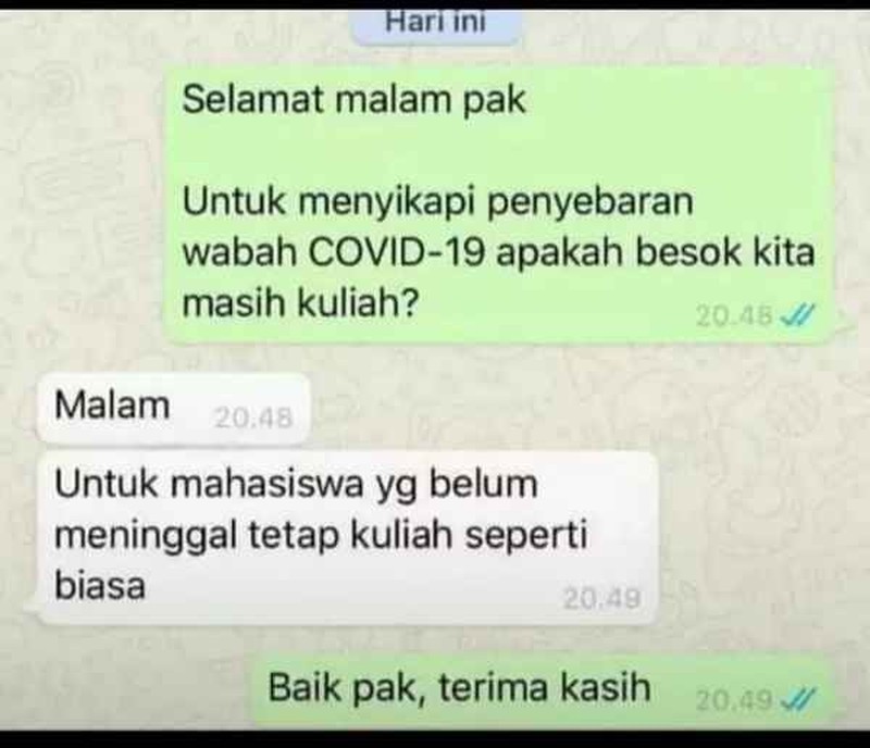 Tiap chat dosen, pasti bawaannya dagdigdug ser! Mending lihat chat dosen dan mahasiswa berikut ini dulu deh biar kuat batin.