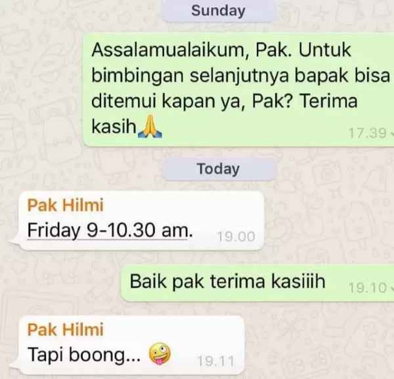 Tiap chat dosen, pasti bawaannya dagdigdug ser! Mending lihat chat dosen dan mahasiswa berikut ini dulu deh biar kuat batin.