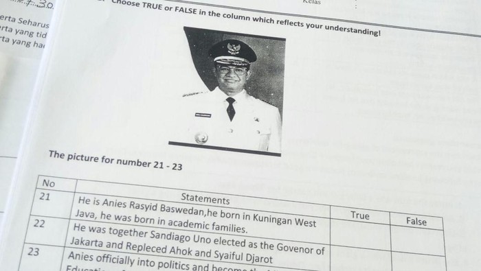 Foto Anies Baswedan dalam soal yang diduga untuk ujian akhir semester di Lamongan.