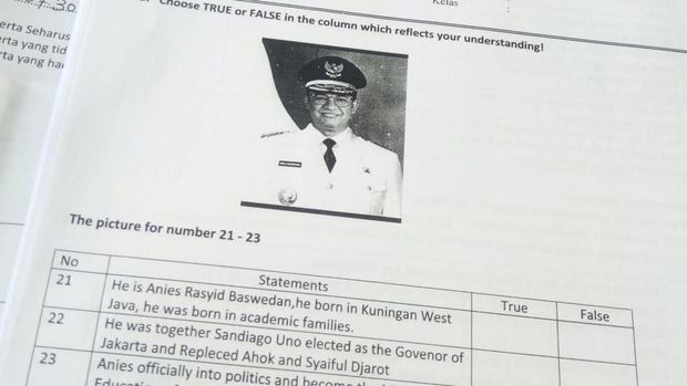 Foto Anies Baswedan dalam soal yang diduga untuk ujian akhir semester di Lamongan.