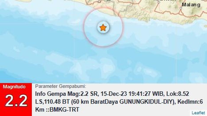 Gempa M 2,2 di Gunungkidul, Jumat (15/12/2023).