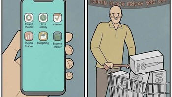 Udah mencoba untuk irit, eh saat ada diskon mendadak lupa sama konsep berhemat. Foto: (Bored Panda).