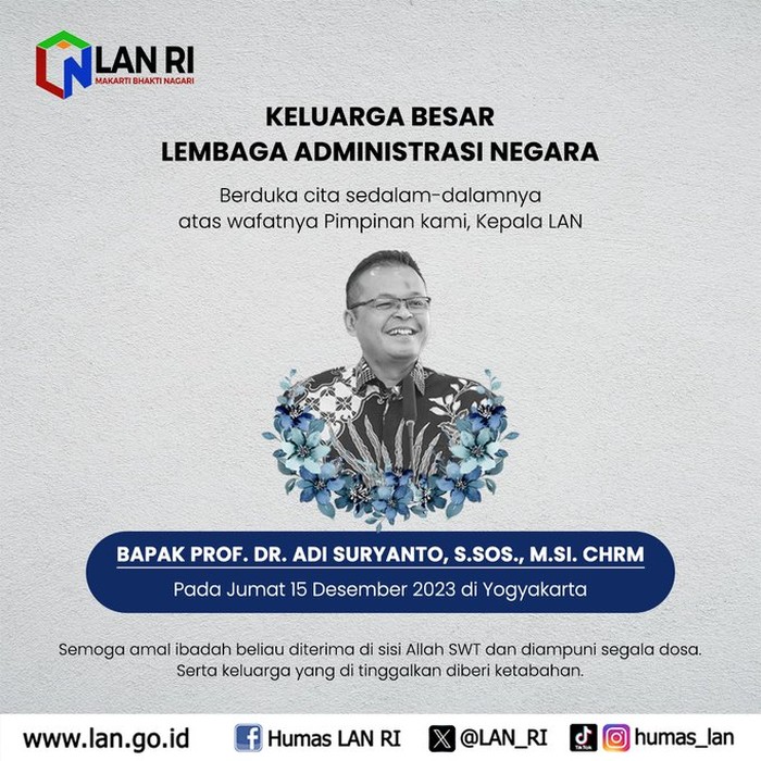 Prof Adi Suryanto Kepala LAN Meninggal Dunia