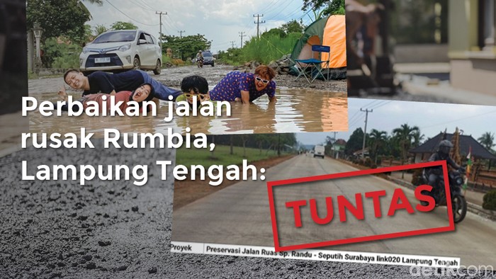Perbaikan jalan rusak di Rumbia, Lampung Tengah, tuntas. 15 Desember 2023. (Repro: Denny Putra/Tim Infografis detikcom)