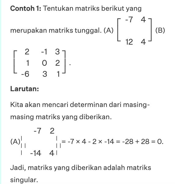 Contoh soal matriks singular.