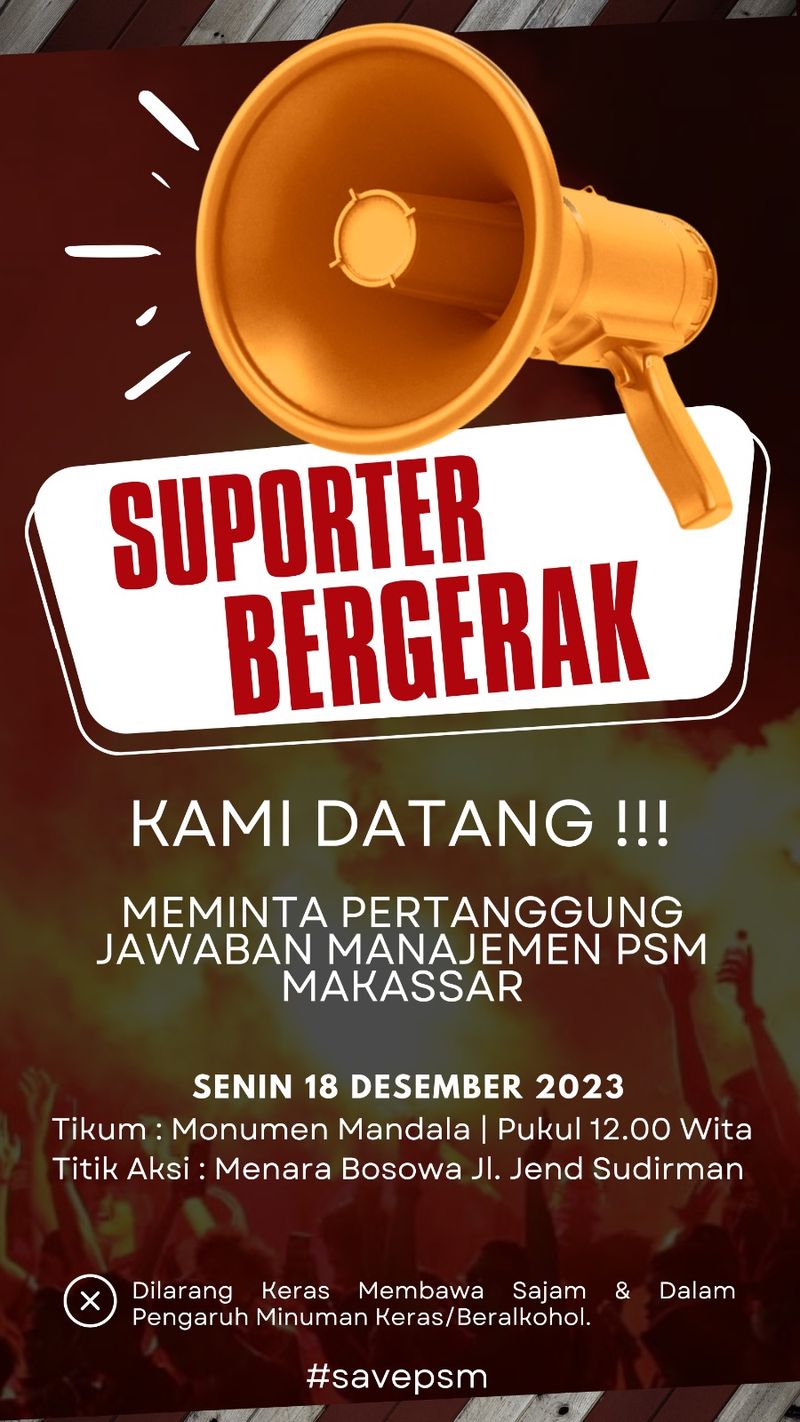 Potret ajakan suporter PSM Makassar aksi di Menara Bosowa.