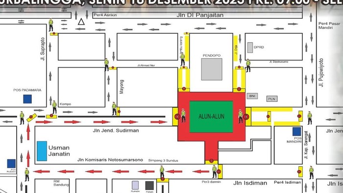 Rekayasa lalu lintas saat kirab HUT ke-193 Purbalingga. Foto diunggah Minggu (17/12/2023).