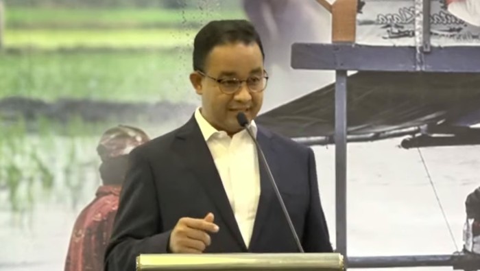 Capres nomor urut 1, Anies Baswedan, di acara Food and Agriculture Summit III dan Dialog Calon Presiden RI 2024 - 2029 yang digelar Himpunan Alumni Institut Pertanian Bogor (IPB), Senin (18/12/2023).