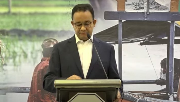 Capres nomor urut 1, Anies Baswedan, di acara Food and Agriculture Summit III dan Dialog Calon Presiden RI 2024 - 2029 yang digelar Himpunan Alumni Institut Pertanian Bogor (IPB), Senin (18/12/2023).