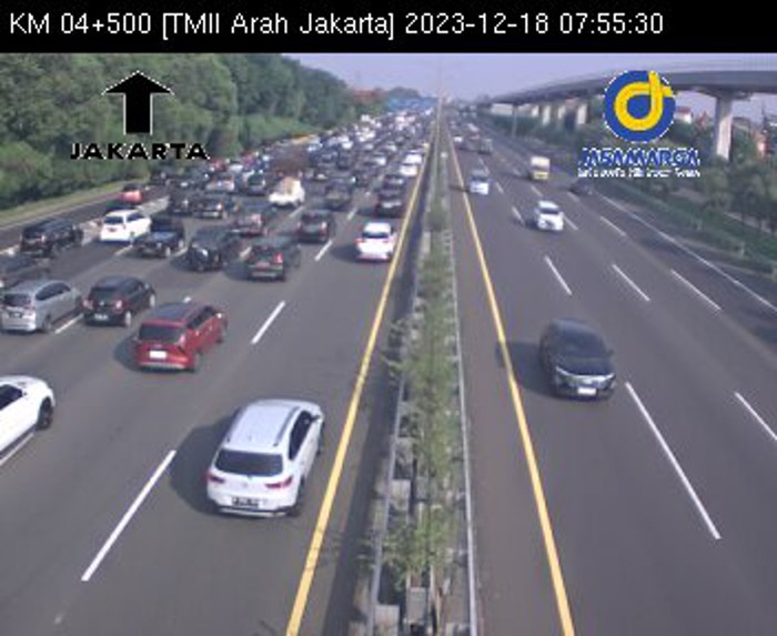 Lalu lintas (lalin) di Tol Jagorawi padat di sejumlah titik pagi ini. Kepadatan terjadi pada ruas arah Jakarta ataupun arah Bogor. (CCTV PUPR)