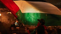 Dalam aksi ini para demonstran menuntut gencatan senjata segera di Gaza.  