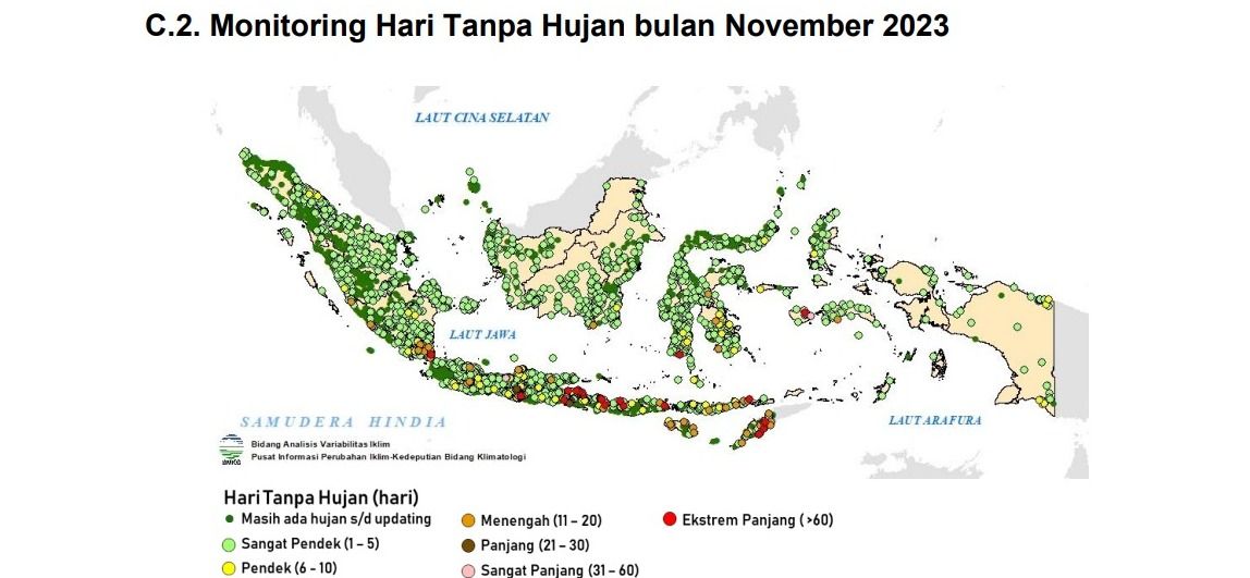 Monitoring hari tanpa hujan bulan November 2023. (Dok. BMKG)
