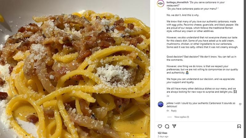 Restoran Italia Ini Rilis Menu Pasta Carbonara Atas Permintaan Pengunjung