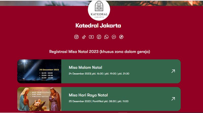 Pendaftaran Misa Natal Gereja Katedral Jakarta 2023