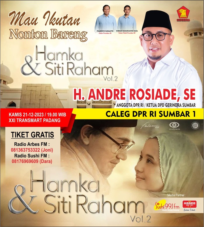 Andre Rosiade Ajak Warga Padang Nobar Film Hamka & Siti Raham Vol 2