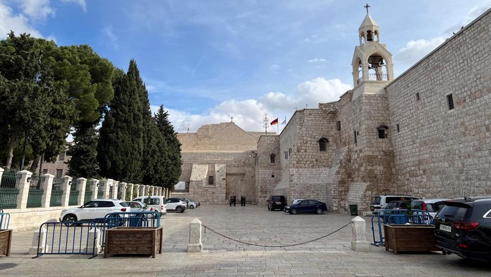 A view of an almost empty compound of the Church of Nativity in Bethlehem, in the Israeli-occupied West Bank, December 9, 2023. REUTERS/Lucy Marks